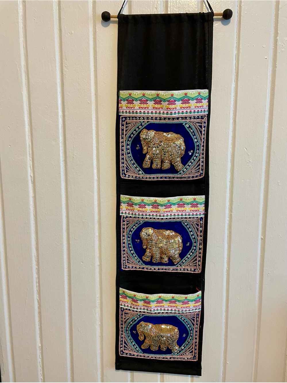 Handmade Thai Elephant 3 Pocket Hanging Storage from Chiang Mai Northern Thailan